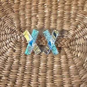 Vtg? Holographic Art Glass X Earrings